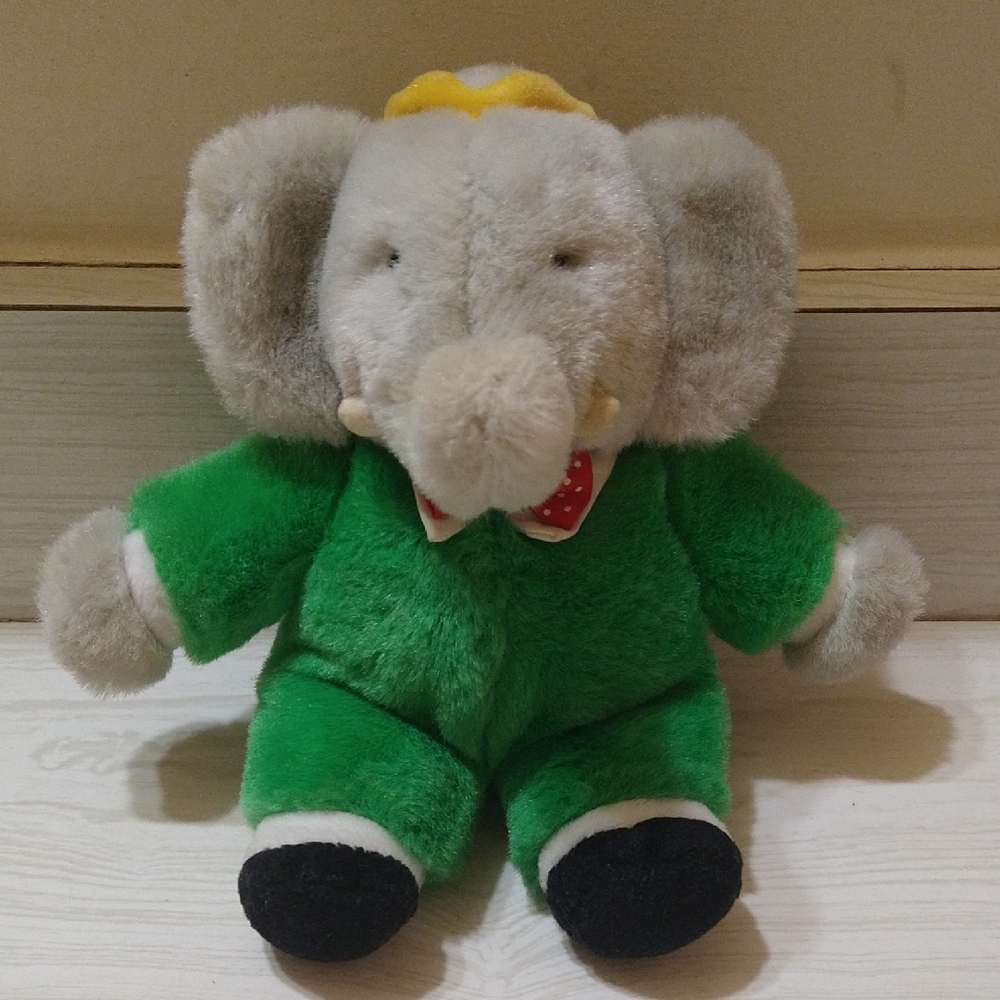 Vintage 1988 GUND Babar Elephant Rattle Plush Stuffed Animal